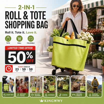 2-in-1 Foldable Shopping Cart | Shop, Carry & Roll with Ease
