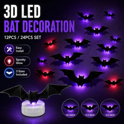 🦇 3D LED Bat Lights – Glowing Halloween Wall Decorations