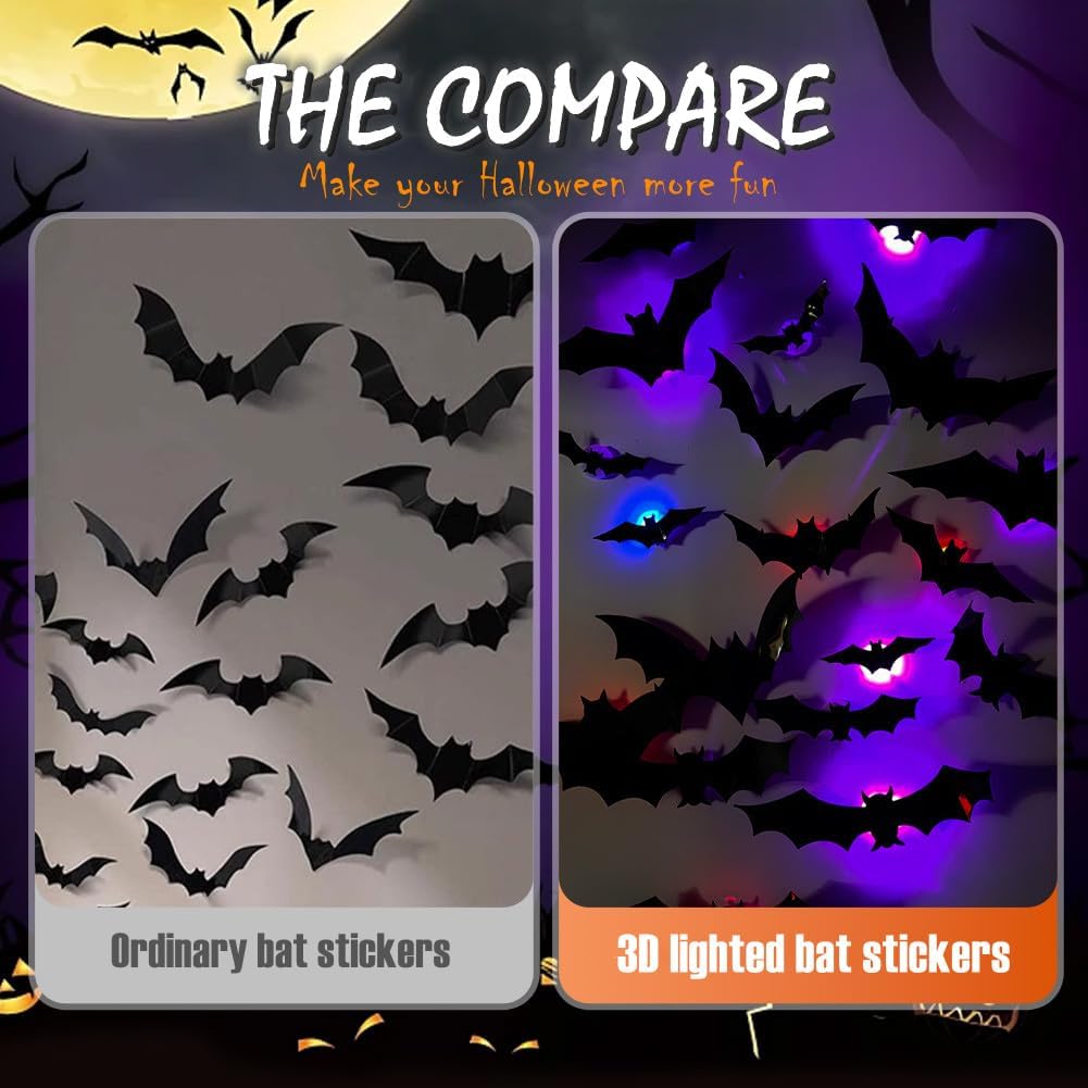 🦇 3D LED Bat Lights – Glowing Halloween Wall Decorations