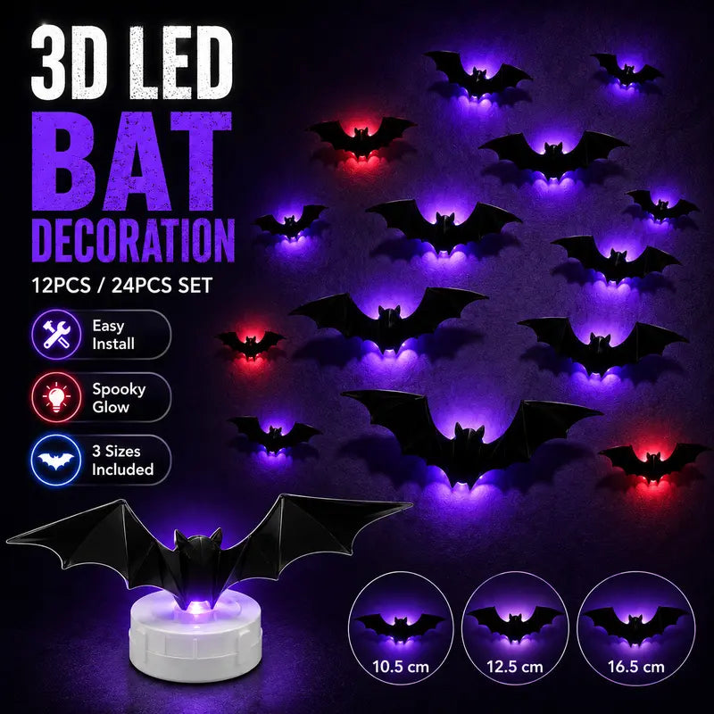 🦇 3D LED Bat Lights – Glowing Halloween Wall Decorations