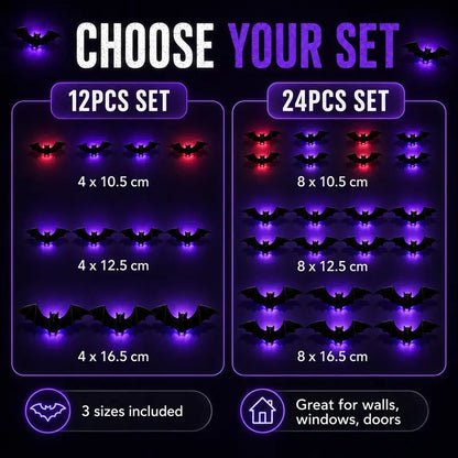 🦇 3D LED Bat Lights – Glowing Halloween Wall Decorations