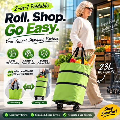 2-in-1 Foldable Shopping Cart | Shop, Carry & Roll with Ease
