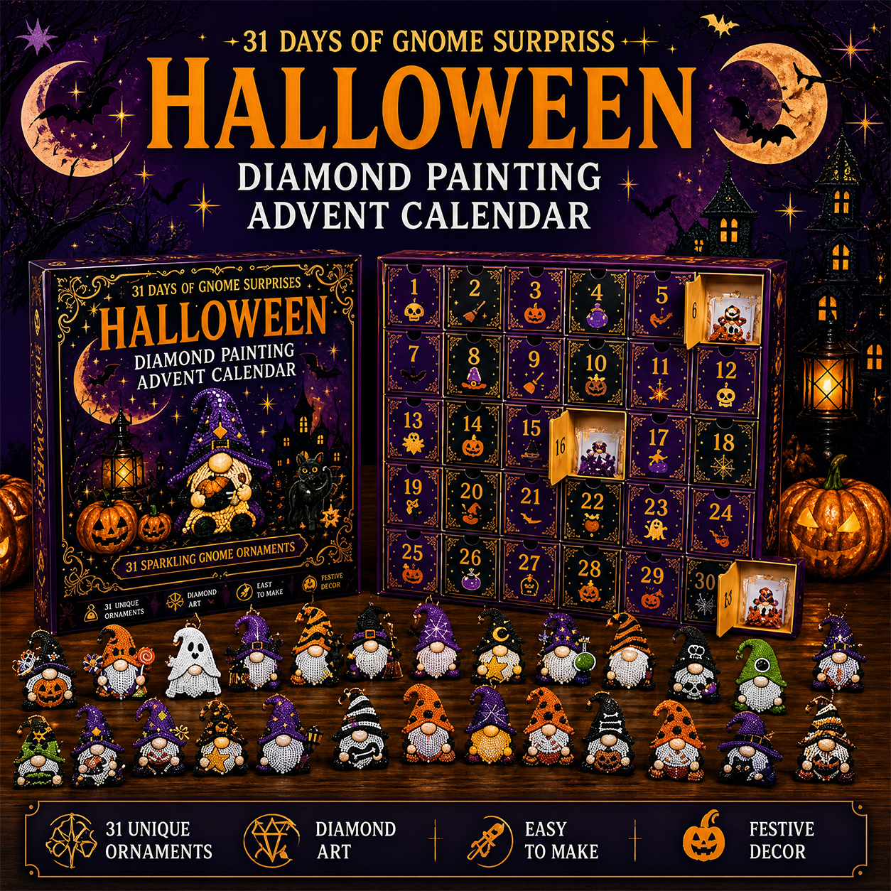 🎃 31 Days of Halloween Surprises™ - Gnome Diamond Painting Advent Calendar