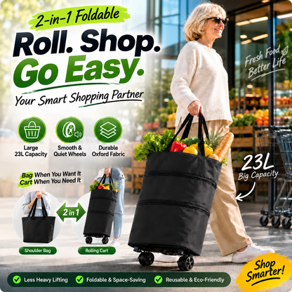 2-in-1 Foldable Shopping Cart | Shop, Carry & Roll with Ease