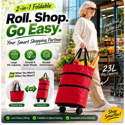 2-in-1 Foldable Shopping Cart | Shop, Carry & Roll with Ease