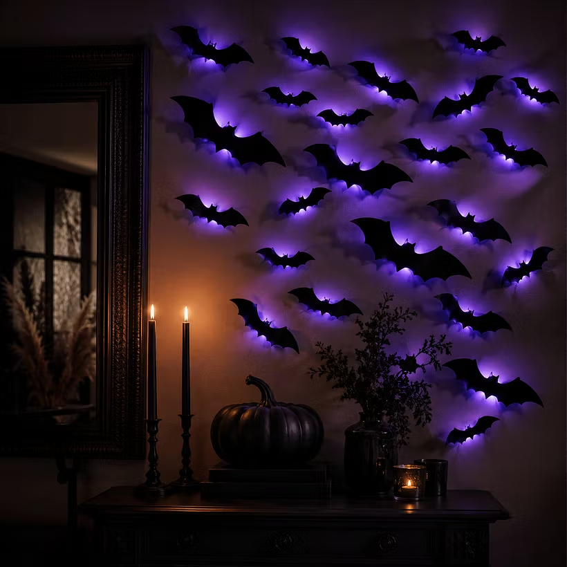 🦇 3D LED Bat Lights – Glowing Halloween Wall Decorations