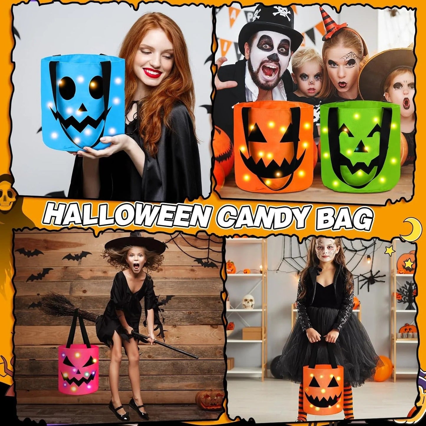 🎃LED Light-Up Halloween Candy Bucket Set – 3 or 4 Colors 👻