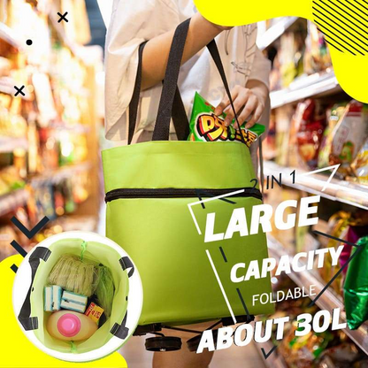 2-in-1 Foldable Shopping Cart | Shop, Carry & Roll with Ease